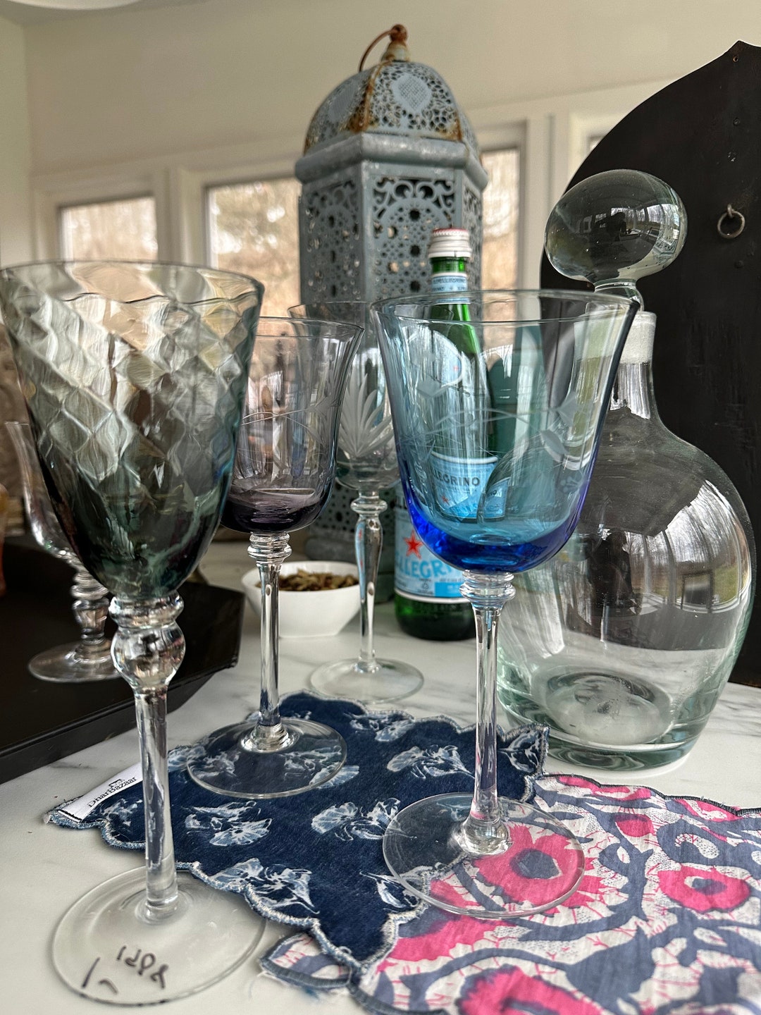 Set of 4 Blue Tinted Wine Glasses blueglass Etsy