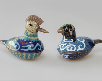 Figurine Oiseau Cloisonné Chinoise Vintage – Multicolore – Avec Support Bois – Neuf