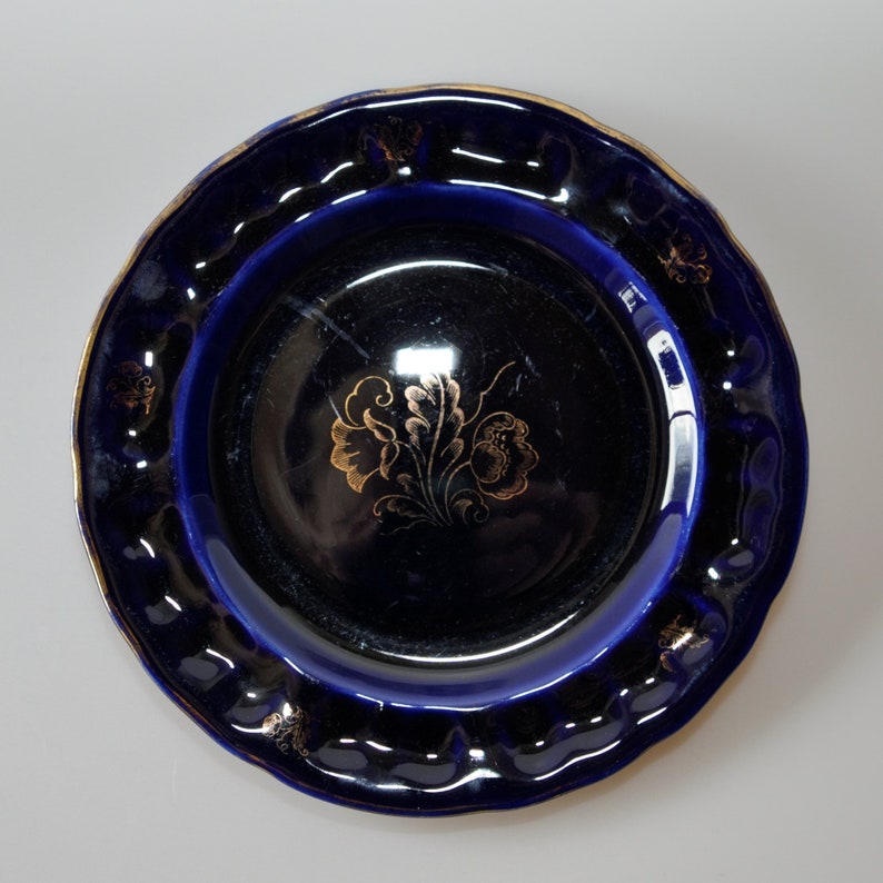 COBALT BLUE Collectible Plate of R\u00f6rstrand Sweden 1930s