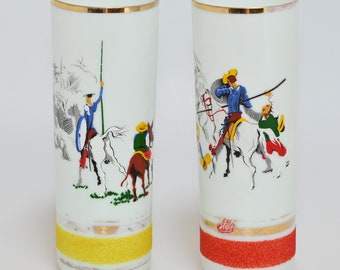 Recuerdos de DON QUIJOTE de los años 60: dos vasos vintage
