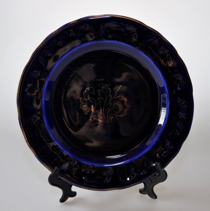 COBALT BLUE Collectible Plate of R\u00f6rstrand Sweden 1930s