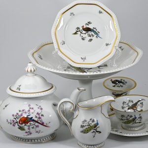 Service à thé en porcelaine 24 articles | Service à thé complet pour 6 personnes | Assiettes Anciennes en Porcelaine ROSENTHAL Bavière Allemagne Années 1920