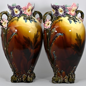Two High Barbotine Мajolica Vases ART NOUVEAU Style