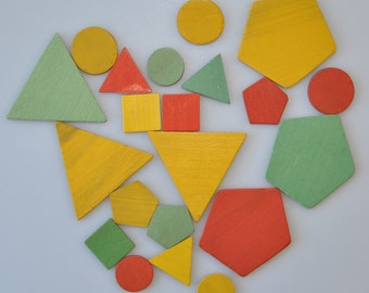 Drewniane figury geometryczne vintage 21 sztuk