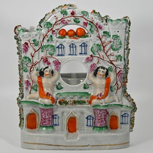 1840s Antique Cherubs Castle | Victorian Staffordshire Figure England | Height 25 cm