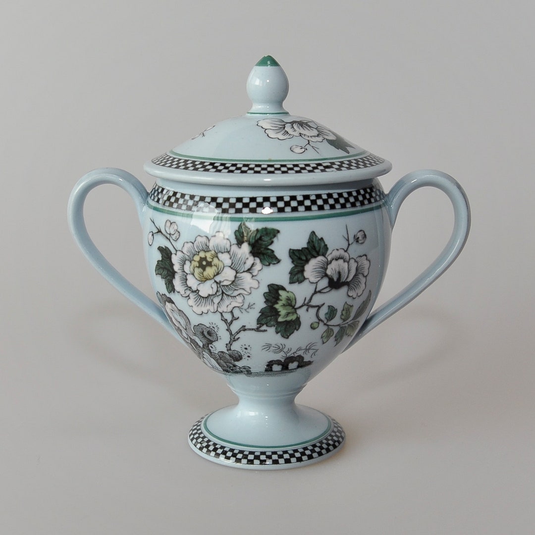 ETRURIA Wedgwood Blue Porcelain Sugar Bowl / Vase / Jar England AY285