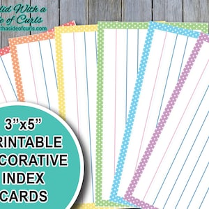 3x5 Printable Decorative Pastel Index Cards