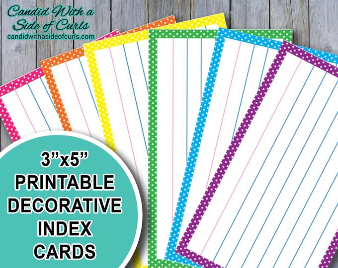 3x5 Printable Decorative Index Cards Etsy