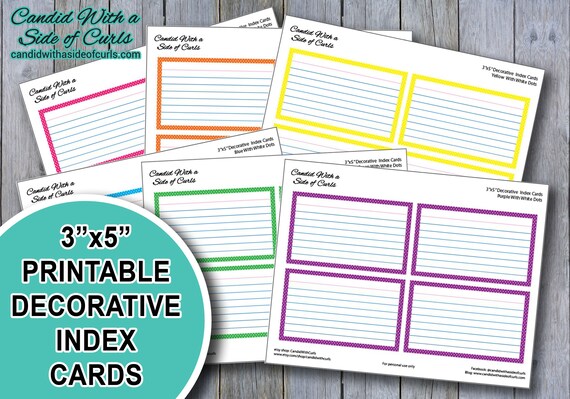 3x5 Printable Decorative Index Cards Etsy