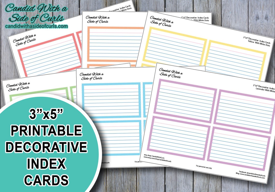 3x5 Printable Decorative Pastel Index Cards Etsy Australia