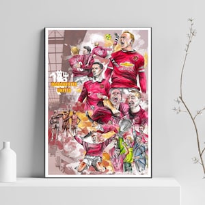 マンチェスターユナイテッドのサッカーポスター水彩画プリントスポーツアートポスターサッカー選手の絵画プリントサッカーギフト