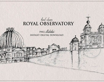 London City Skyline Clipart Digital Download, Instant Download, Royal Observatory London Attractions Commercial Use