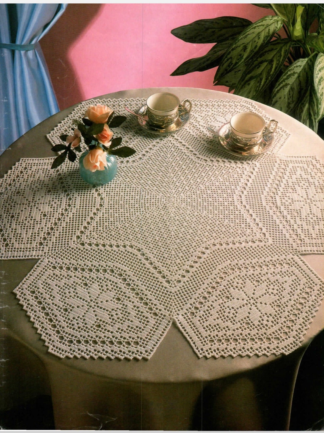 Vintage Crochet Tablecloth Pattern Pomp Filet Crochet Pattern Instant