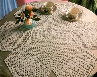 Vintage Crochet Tablecloth Pattern ~ Pomp Filet Crochet Pattern ~ Instant Download ~ PDF Pattern ~ Written Instructions and Diagram