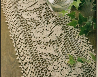 Runner with Roses ~ Vintage Filet Crochet Doily Pattern ~ Instant Download ~ PDF Pattern ~ Written Instructions and Diagram