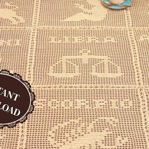 Signs of the Zodiac Bedspread or Wall Hanging ~ Vintage Filet Crochet  Pattern ~ Instant Download ~ Written Instructions and Diagram