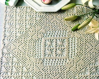 Centro de mesa cuadrado con borde de filet ~ Patrón de tapete de ganchillo vintage ~ Descarga instantánea ~ Patrón en PDF ~ Instrucciones escritas y diagrama