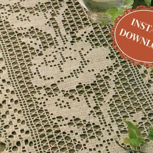 Runner with Roses ~ Vintage Filet Crochet Doily Pattern ~ Instant Download ~ PDF Pattern ~ Written Instructions and Diagram