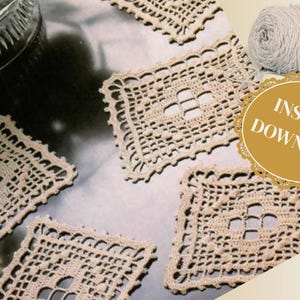 Cheers Coasters Pattern - Filet Crochet - Vintage Easy To Make Pattern - Instant Download - PDF Pattern - Written Instructions and Diagram