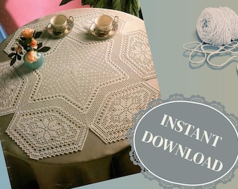Patrón de mantel Pomp Filet - Patrón de crochet vintage ~ Descarga instantánea ~ Patrón en PDF ~ Instrucciones escritas y diagrama