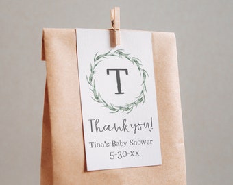 Printable Thank You Baby Shower Tag | Wreath Baby Shower Gift Favor Tag | Editable Thank You Tag