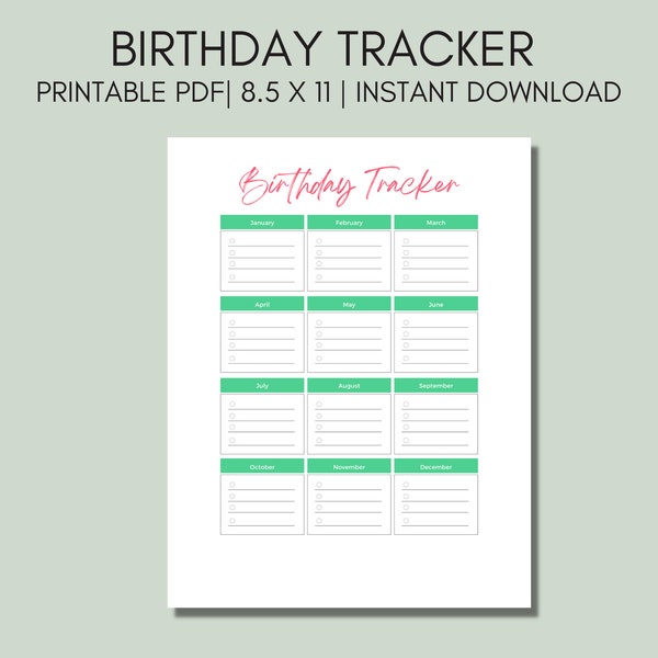 Birthday Tracker Template | Birthday Reminder Sheet | Home Organizing Binder