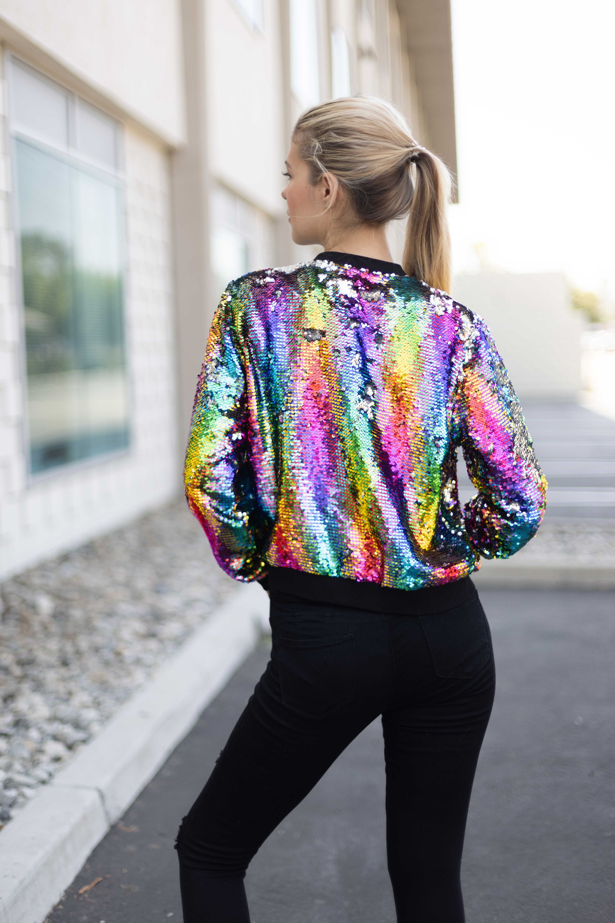 ENTERTAIN ME SEQUIN BOMBER JACKET