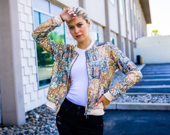 Sequin Cotton Bomber Jacket/Club Dance Party