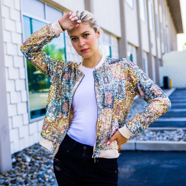 Sequin Cotton Bomber Jacket/Club Dance Party