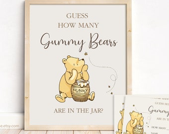 Guess How Many Gummy Bears Are In The Jar Classic Winnie the Pooh Baby Shower Table Sign Printable Party Decoration