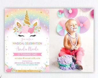 magical celebration DLPB25 editable unicorn birthday invitation template rainbow gold floral unicorn face girl birthday party invite magical celebration DLPB25 editable unicorn birthday invitation template rainbow gold floral unicorn face girl birthday party invite