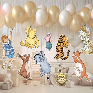 Klassieke Winnie de Pooh knipsel decor, afdrukbare hangende personages Pooh beer en vrienden ophangen prop babyshower verjaardagsfeestje decoratie