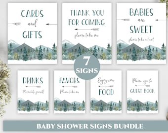 mountain theme baby shower table signs, printable forest gender neutral 8x10 and 5x7 inches sign bundle, table decoration DLPB34