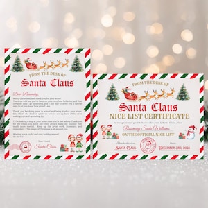 May include: Two Christmas-themed certificates with red, green, and white borders. One reads "Dear Rosemary" from Santa Claus, the other is a "Nice List Certificate" with a snowman and the date December 3rd, 2025.
