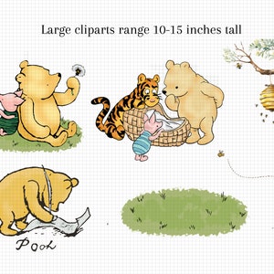 Puede incluir: Cuatro ilustraciones de personajes de Winnie de Pooh. La primera muestra a Winnie de Pooh y Piglet sentados en el suelo, soplando dientes de le&oacute;n. La segunda muestra a Tigger, Piglet y Winnie de Pooh mirando dentro de una cesta. La tercera muestra a Winnie de Pooh escribiendo en un trozo de papel. La cuarta muestra un parche de hierba verde.