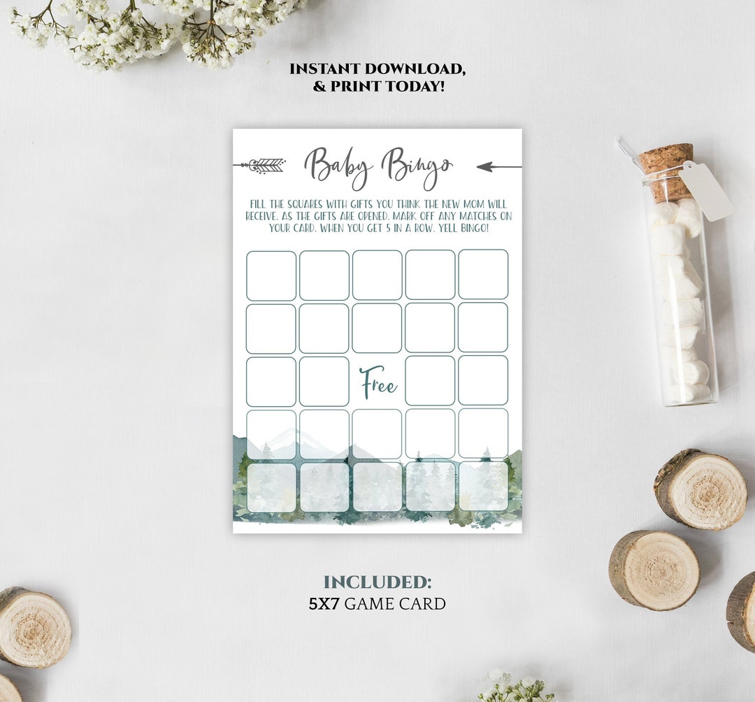 Printable Baby Bingo Shower Game Adventure Awaits Rustic Baby - Etsy