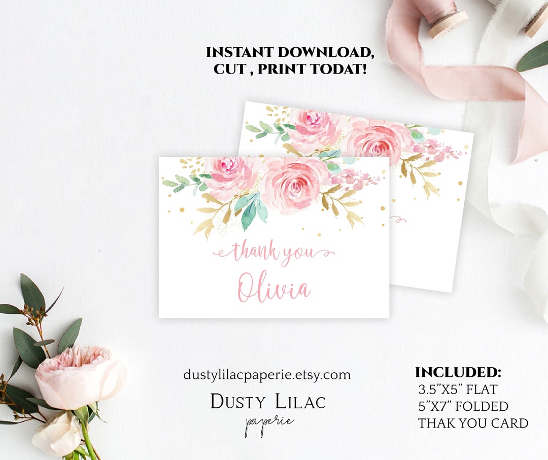 Editable Baby Shower Thank You Card Template Blush Pink Etsy