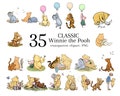 Classic Winnie the Pooh and Friends Clipart, Digital 35 Bundle Clip Art, Transparent PNG, DIY Baby Shower Birthday Invitation Party Decor