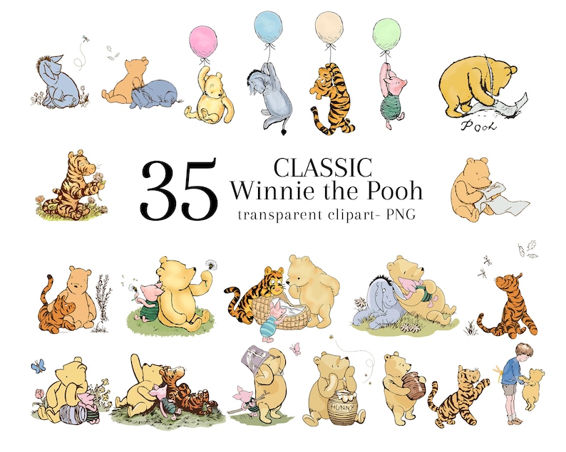 Winnie the pooh printable PNG clipart bundle