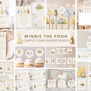 Classic Winnie the Pooh Baby Shower Bundle bearbeitbar Vintage Pooh Bär Party Dekoration Druckbare Einladung Spiele Tickets Zeichen Favor DLPB166