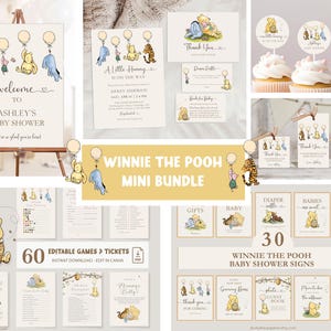 Winnie the Pooh Baby Shower Bundle bearbeitbar Vintage Pooh Bär Party Dekoration Einladung Set Duschspiele Willkommensschild Tischdekoration DLPB166