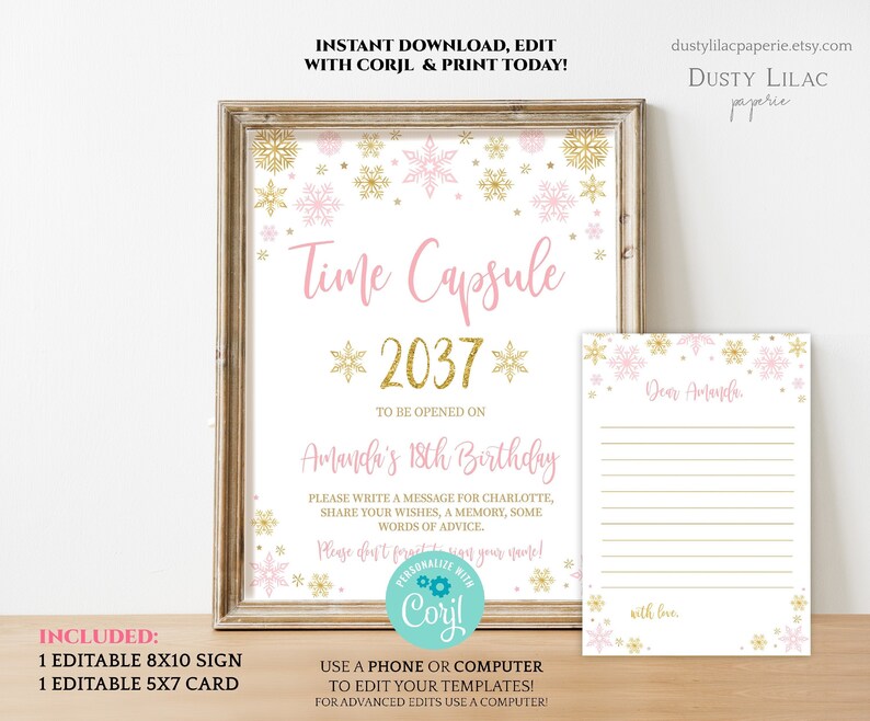 Download Winter Onederland Time Capsule First Birthday With Matching Note Cards Gold Pink Little Snowflake 1st Birthday Party Message Cards Dlpb71 Party Supplies Party Decor Theartistloft Co Uk