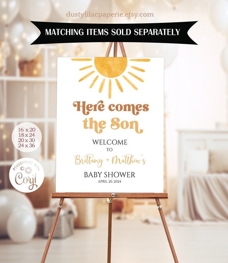 Editable Sun Baby Shower Game Bundle, Here Comes The Son Baby Shower Game Pack, Boho Sunshine Printable Game Cards Template DLPB157 image 8