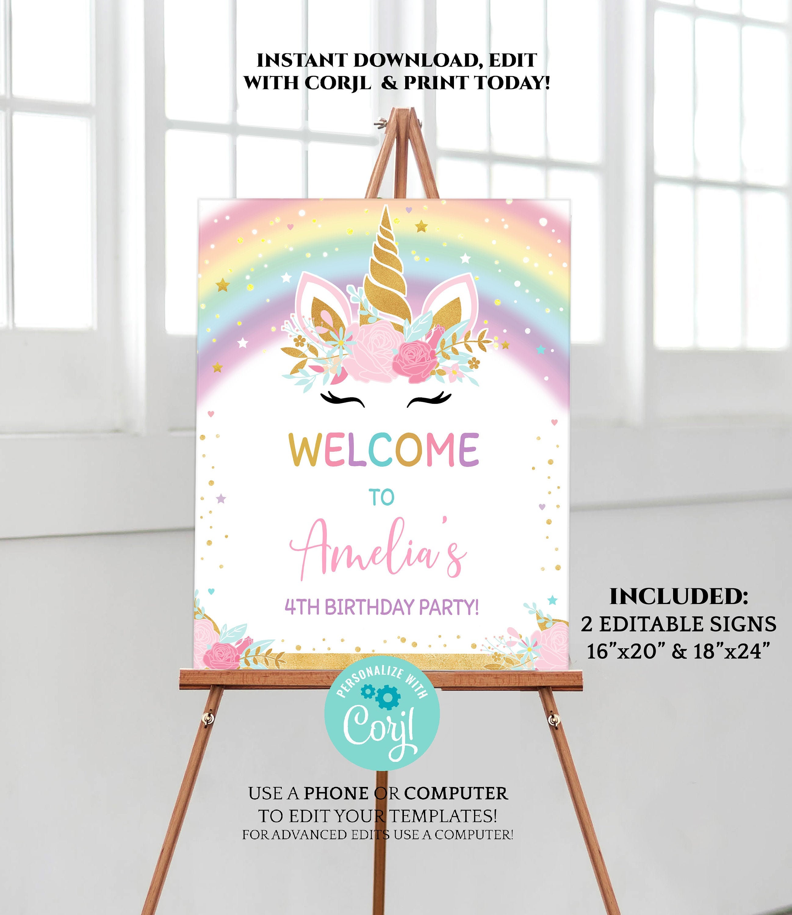 Buy Rainbow Unicorn Welcome Sign, Editable Floral Unicorn Girl Birthday  Party Decoration, Magical Celebration Welcome Board DLPB25 Online in India  