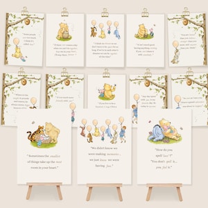 Klassieke Winnie de Poeh Beer en vrienden 13 offertekaartbundel, afdrukbare genderneutraal babyshower verjaardag middelpunt feestdecor DLPB172