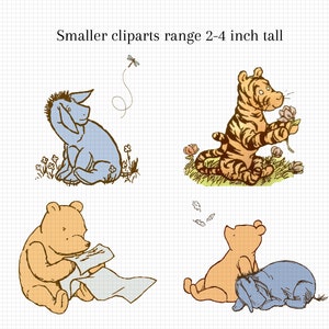 Puede incluir: Cuatro personajes de Winnie de Pooh est&aacute;n ilustrados en un estilo de dibujos animados. Los personajes son Eeyore el burro, Tigger el tigre, Winnie de Pooh y Piglet. Los personajes est&aacute;n todos sentados y est&aacute;n rodeados de flores y hojas.