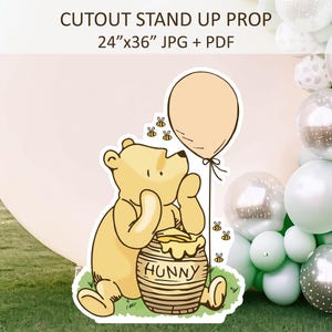 Classic Winnie the Pooh with Balloon Cutout Decor, Digital Printable Pooh Bear Stand Up Prop 24x36 DIY Baby Shower Birthday Party Decoration