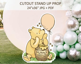 Klassische Winnie the Pooh mit Ballon Ausschnitt Dekor, Digital Printable Pooh Bär Stand Up Prop 24x36 DIY Babyparty Geburtstagsparty Dekoration