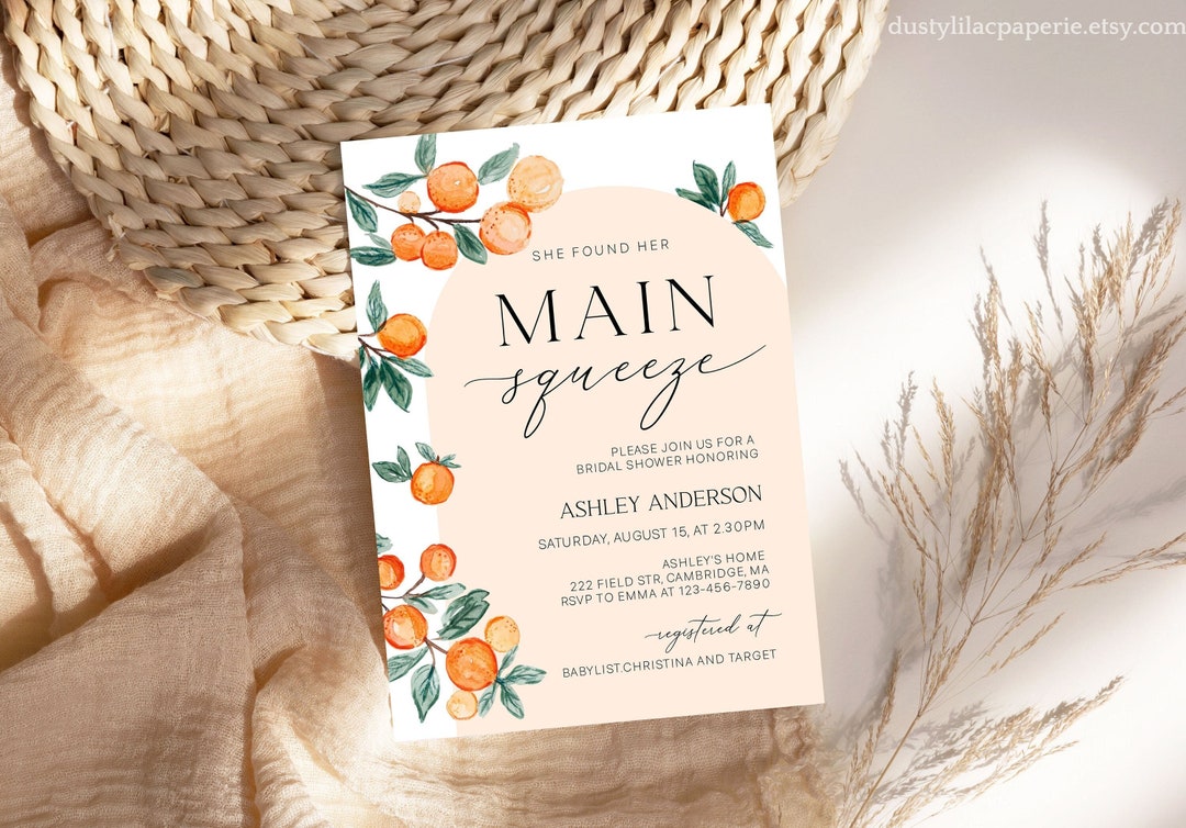 She Found Her Main Squeeze Bridal Shower Invitation, Editable Citrus ...