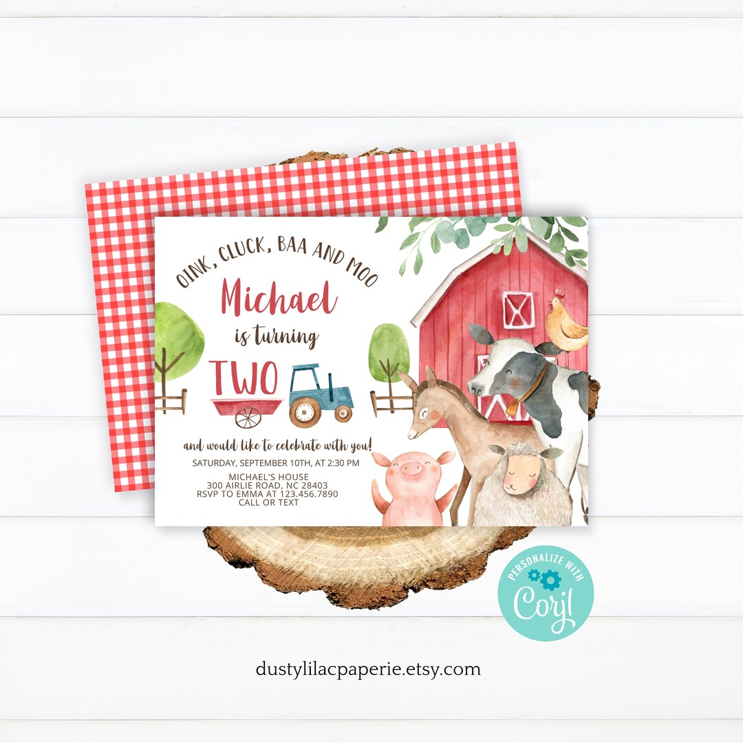 Editable Farm Birthday Invitation Boy Red Barn Party Invite - Etsy